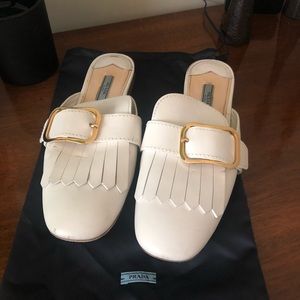 White Prada mules